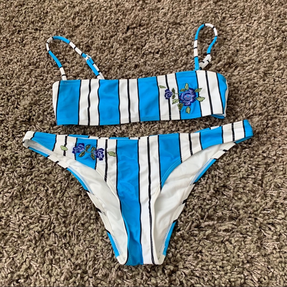 Topshop blue & white striped bikini